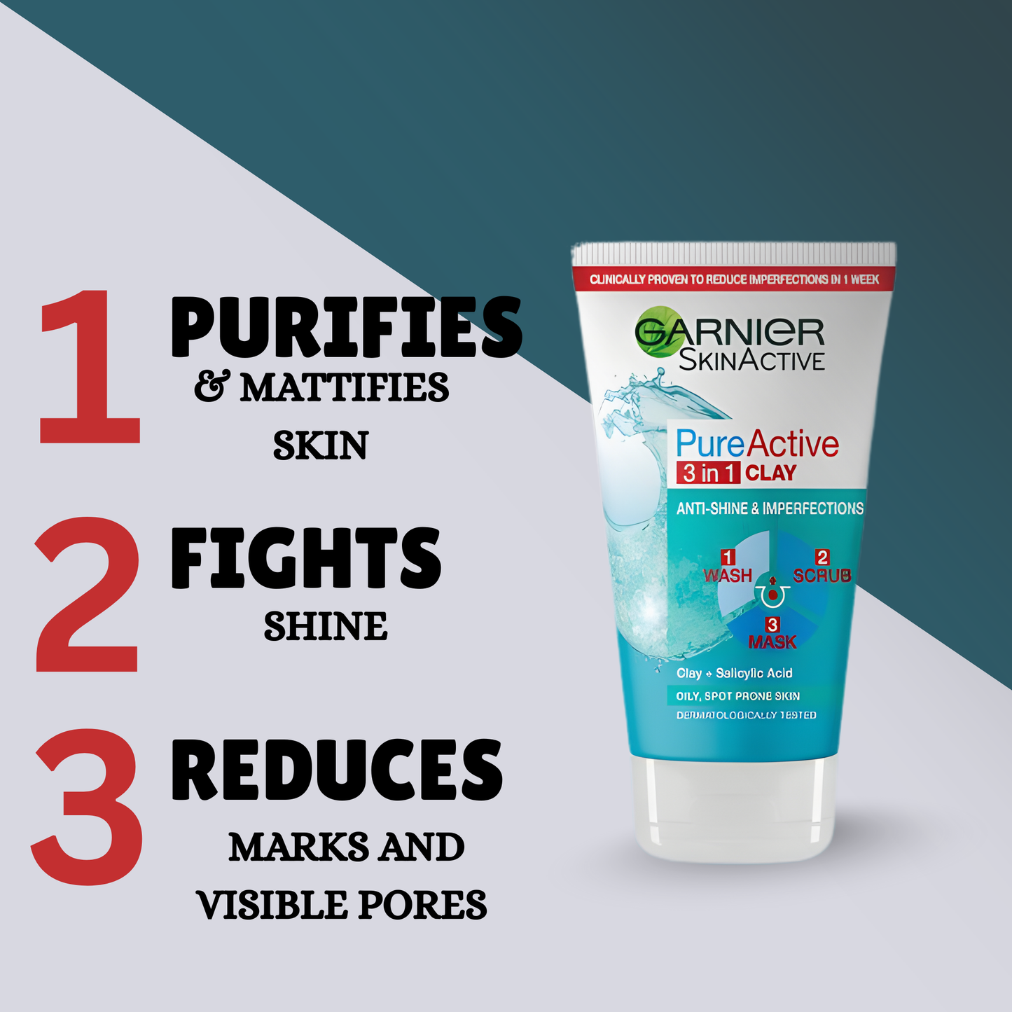 Pure Active 3in1 Clay Face Scrub – Deep Cleanser for Clear, Smooth Skin