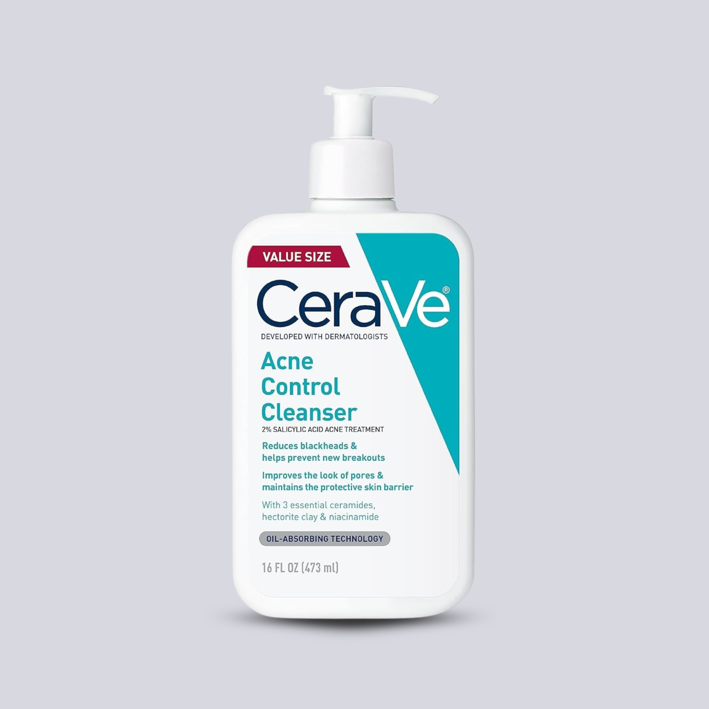 CeraVe Acne Control Cleanser – 2% Salicylic Acid Face Wash for Oily Skin