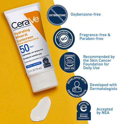 CeraVe Hydrating Mineral Sunscreen SPF 50 – Face Lotion for Sensitive Skin