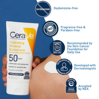 CeraVe Hydrating Mineral Sunscreen SPF 50 – Face Lotion for Sensitive Skin