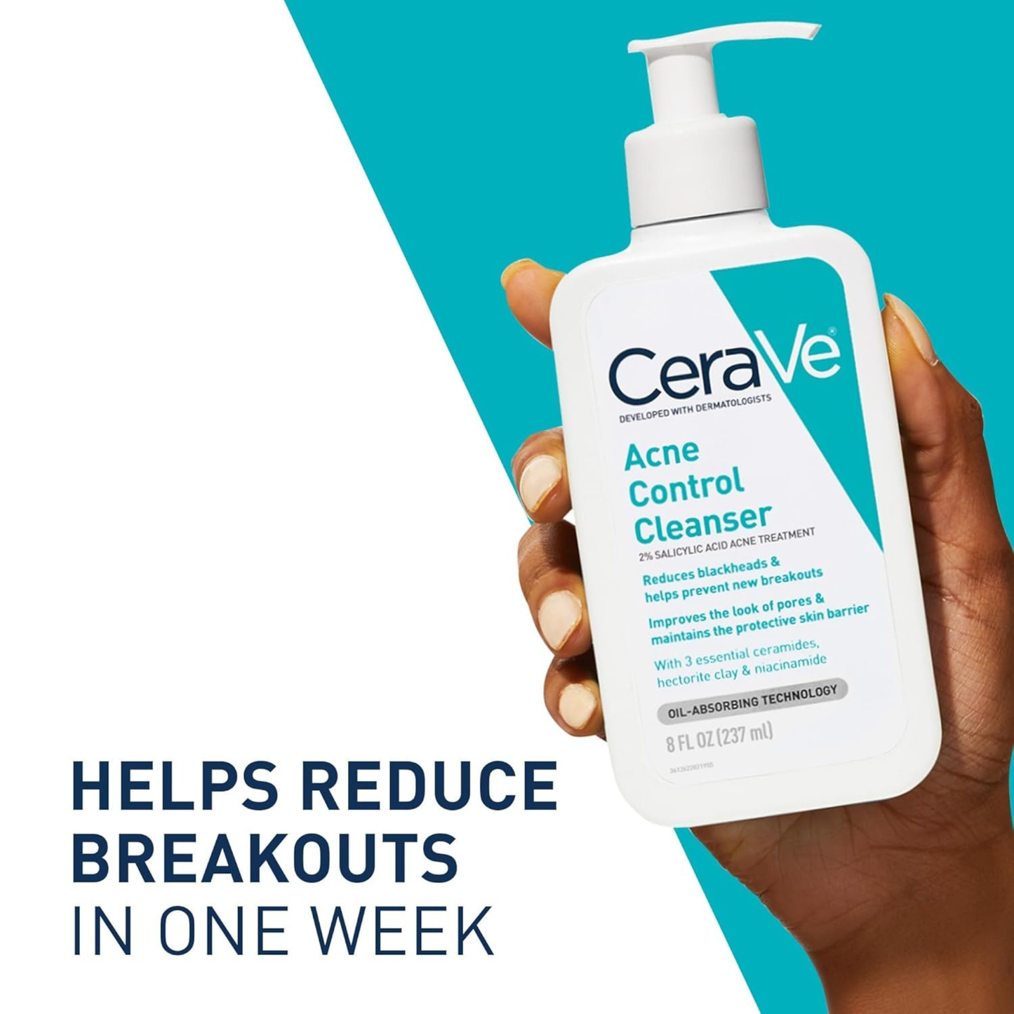 CeraVe Acne Control Cleanser – 2% Salicylic Acid Face Wash for Oily Skin