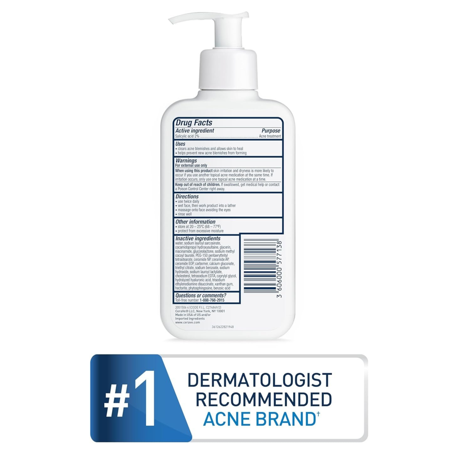 CeraVe Acne Control Cleanser – 2% Salicylic Acid Face Wash for Oily Skin