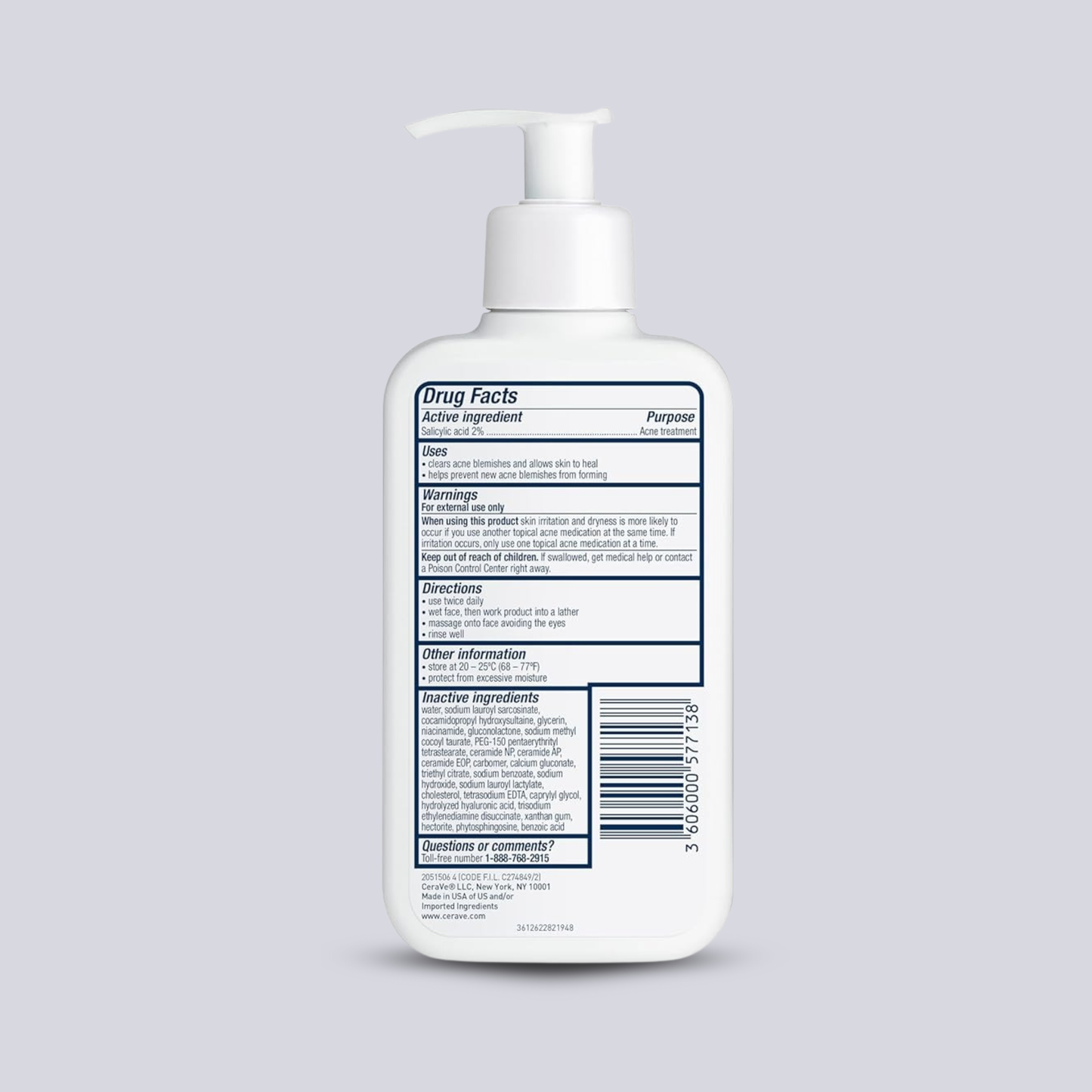 CeraVe Acne Control Cleanser – 2% Salicylic Acid Face Wash for Oily Skin